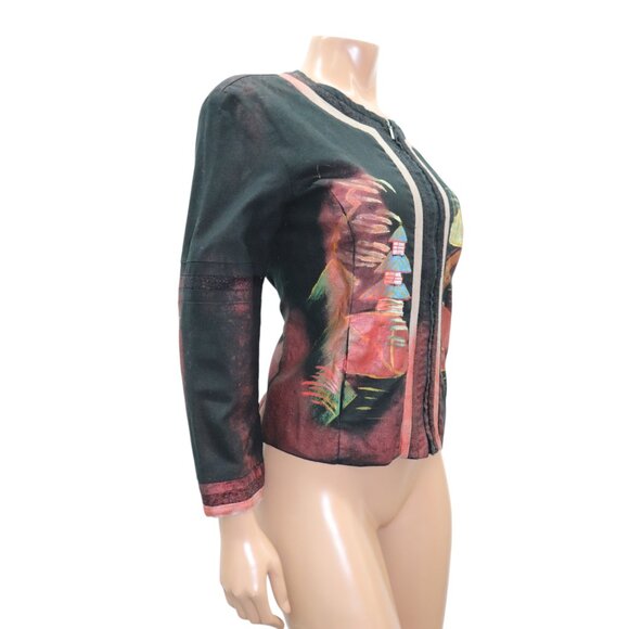 CUSTO BARCELONA Painterly Couture Wearable ART Printed Zip-Up Blazer Jacket L - Picture 4 of 9